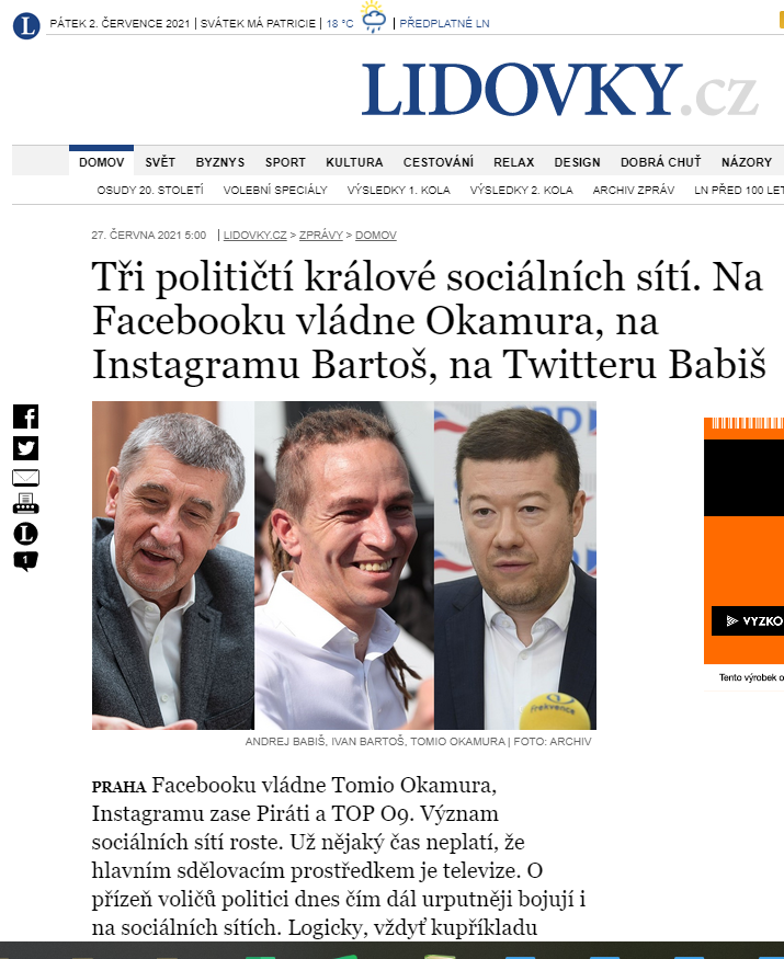210627 Lidovky.cz Politici na sitich